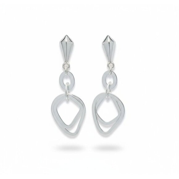 Silver Abstract Geometric Clip-On Earrings - Picture 1 of 4